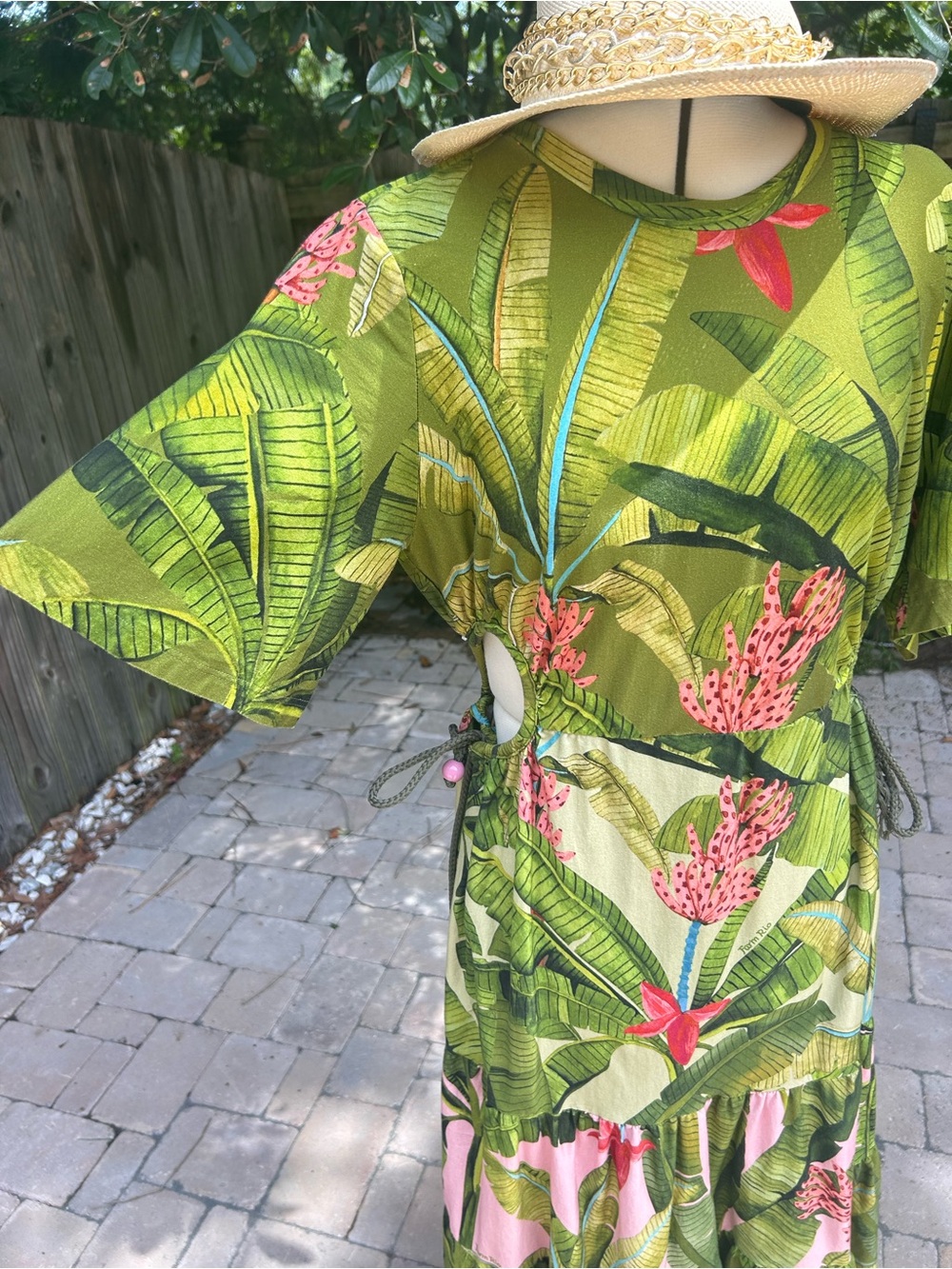 FARM Rio Green and Pink Tropical Leaf Maxi Dress - Picture 7 of 9
